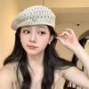 Japanese Style Hollowed Out Beret Hat Fresh Color Vintage Weave Painter Hat Thin Crochet Knitted Elegant Beach Cap Women Girls