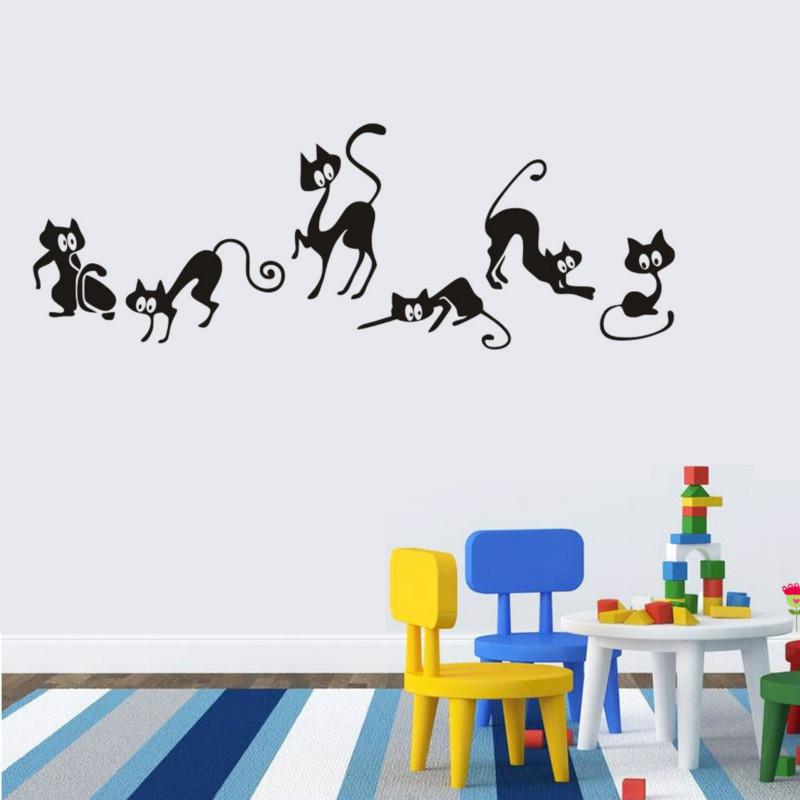 Six Cute Cats Waist Line Home Decoration Wall Stickers Creative Wallpaper Cat Stickers