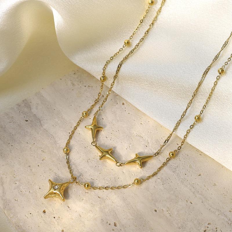 Fashion Double-Layer Stainless Steel Necklace Temperament Light Luxury Collarbone Chain Plated With 18K Gold Item Decoration