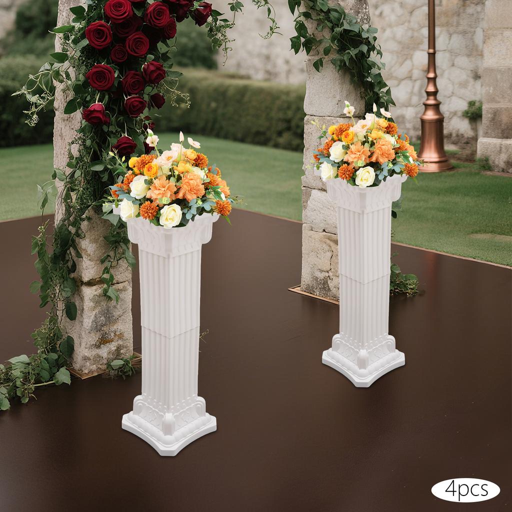 4-Pack Wedding Roman Column Pillars, 30x90cm White Plastic Faux Marble Pillar, Event Party Decoration, Garden Landscaping Prop