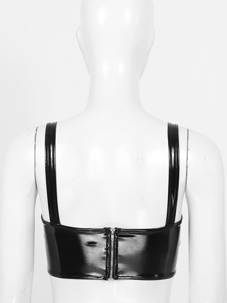 Dámská lesklá lakovaná podprsenka s výstřihem do V Top Široká ramenní ramínka Party Clubwear Topy Rave