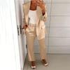 Damen Satin- und Hosen-Set - Langärmelige Reversjacke mit elastischer Taille Stoffhose für Business Casual