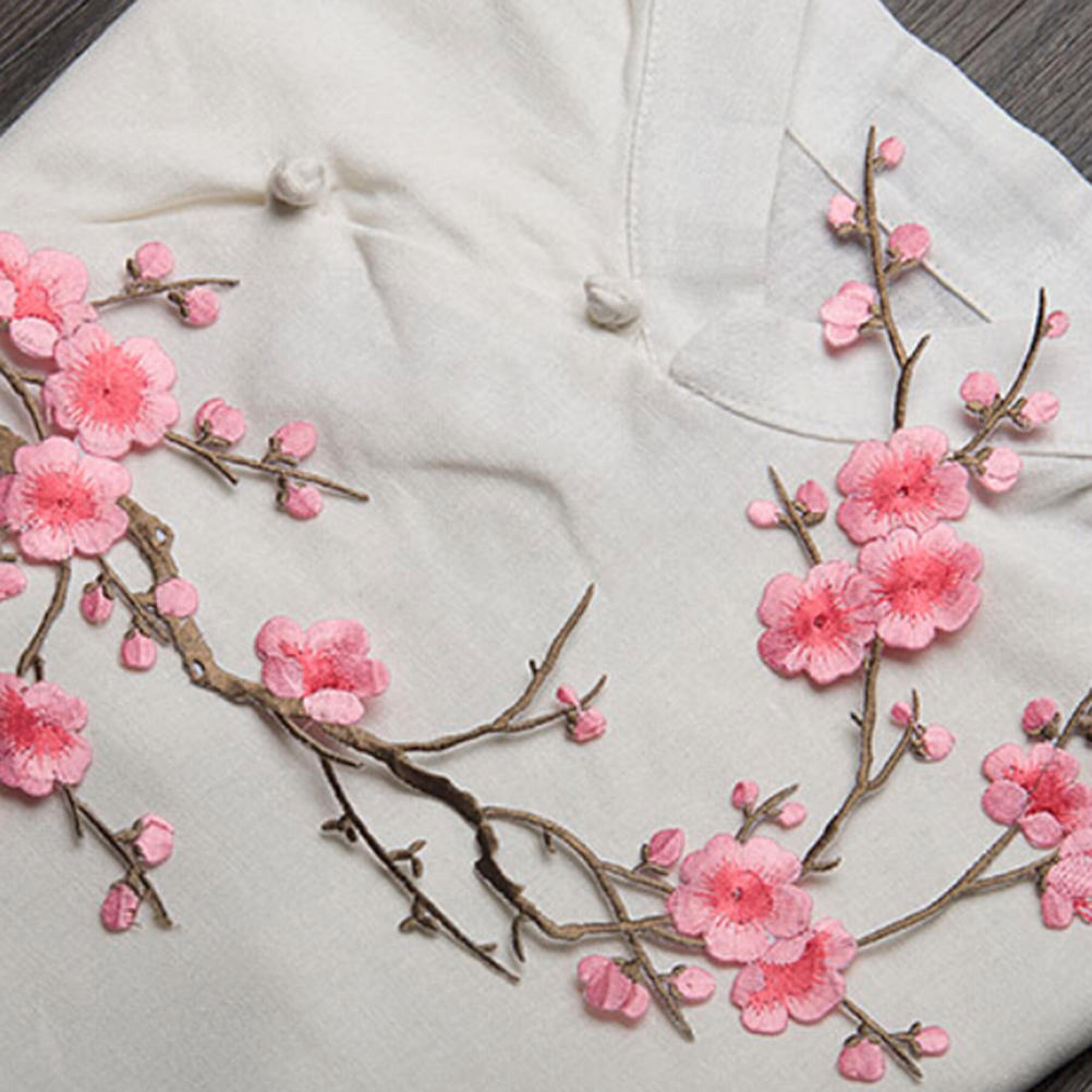 1 Stück Pflaumenblüten-Applikation Kleidung Stickerei Aufnäher Stoffaufkleber Aufbügler Handwerk Nähen Reparatur Gestickt