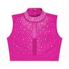 Girls Contemporary Modern Dance Top Mock Neck Sleeveless Keyhole Back Shiny Rhinestones Crop Top Performance Wear