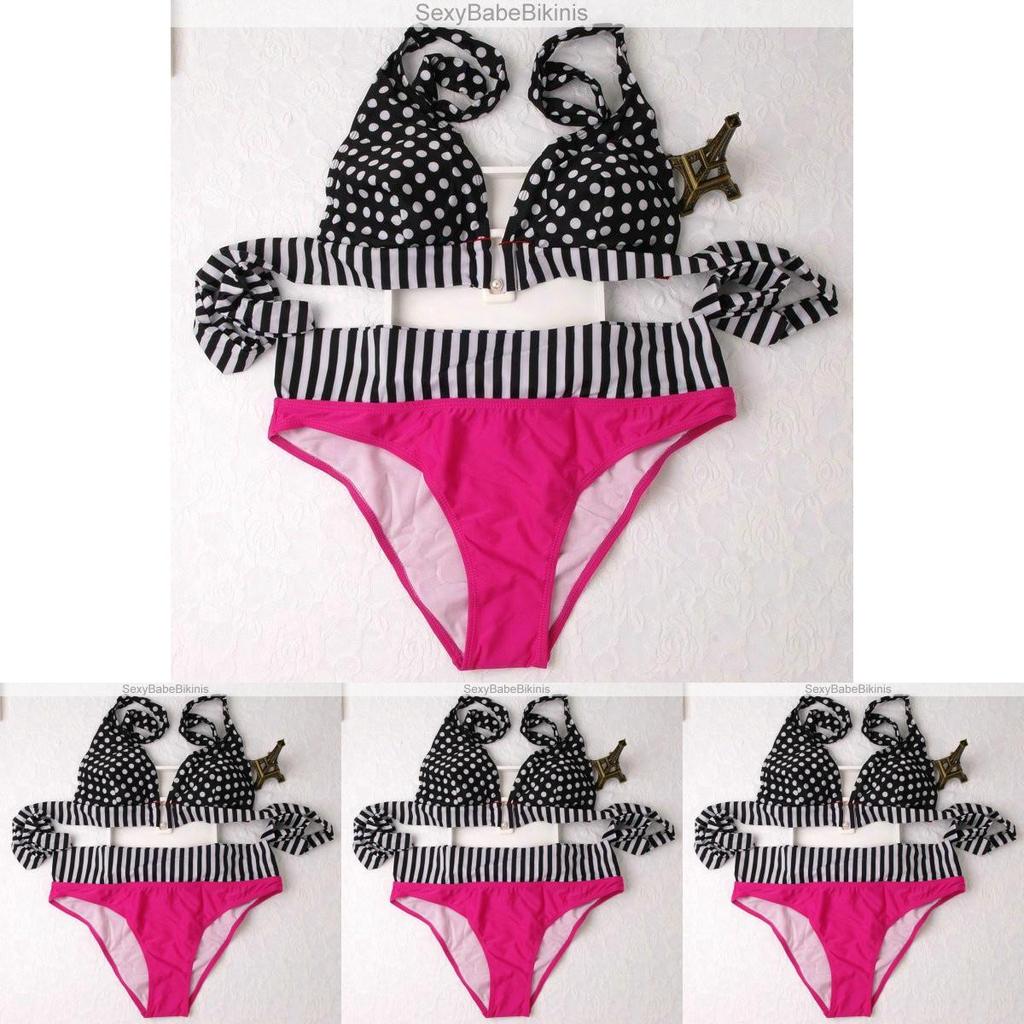 Chic And Sexy Women Swimwear Bathing Suit With Dotted Fringe And Stripe Design