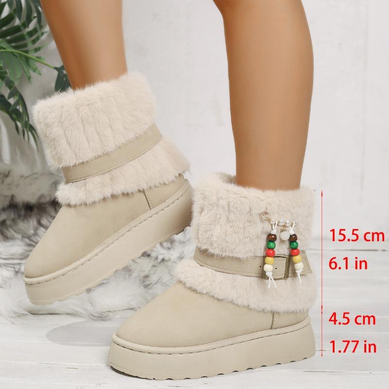 Winter Large Size Beaded Wool Thickened Cotton Shoes Women's Cross-border Round Head Plush Thick-soled Warm Snow Boots