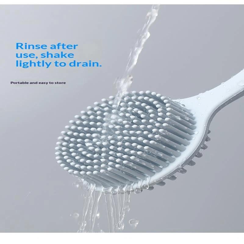 Long Handle Silicone Bath Brush Soft Exfoliating Bristles Easy Reach Back Hanging Hole for Home Bathroom Shower Skin Care