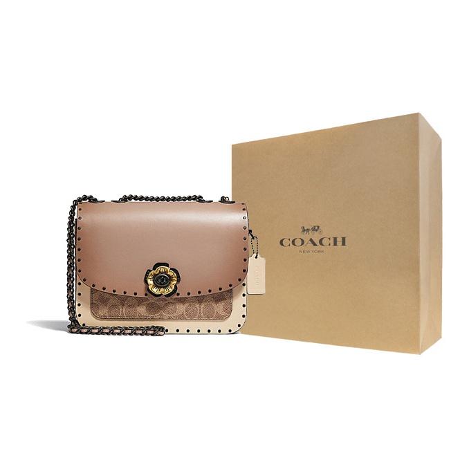 Coach Madison 23 Camellia Metal Buckle Flap Chain Studded Snake Detail Leather Crossbody Bag Medium Women Crossbody Bag Milk-Tea C3758-V5SNE