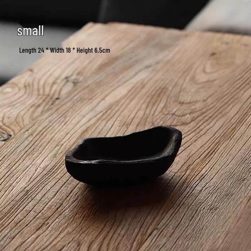 Handmade Irregular Wabi-Sabi Carbonized Black Paulownia Wood Fruit Bowl & Decorative Tray