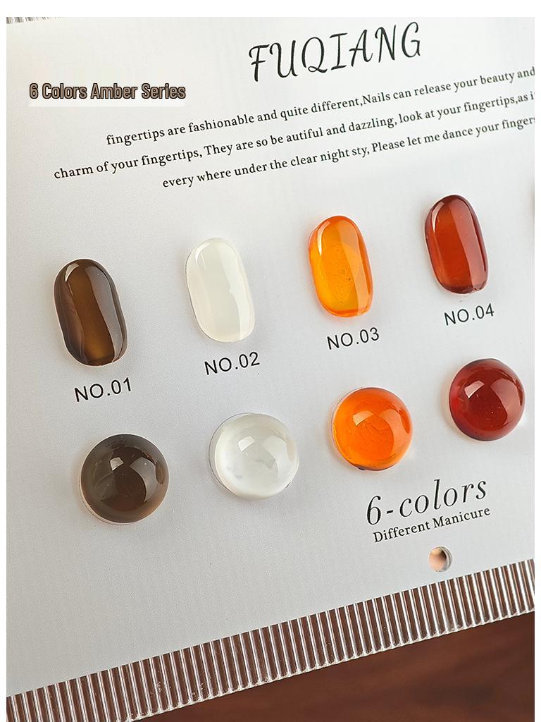 Amber Series Gel Polish Set: 6 Colors Ice Transparent Tea Brown - 2025 Influencer Favorite Phototherapy Nails