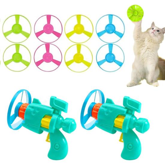 Conjunto Lançador de Disco Voador Luminoso para Gatos Brinquedo Interativo para Gatos com Hélices Coloridas Brinquedos Voador para Gatos para Exercício e Diversão
