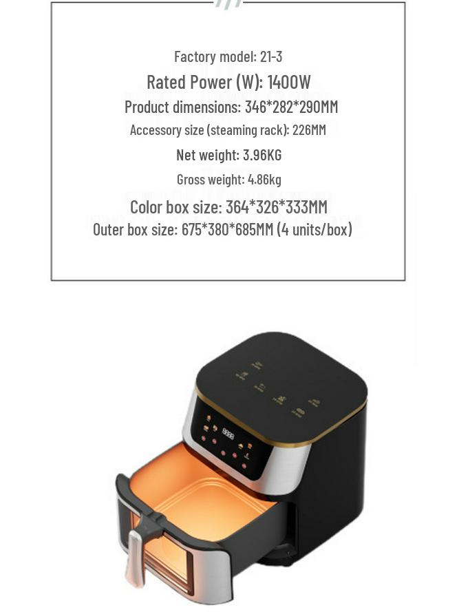 Stainless Steel Smart Air Fryer, Large Capacity, US Standard