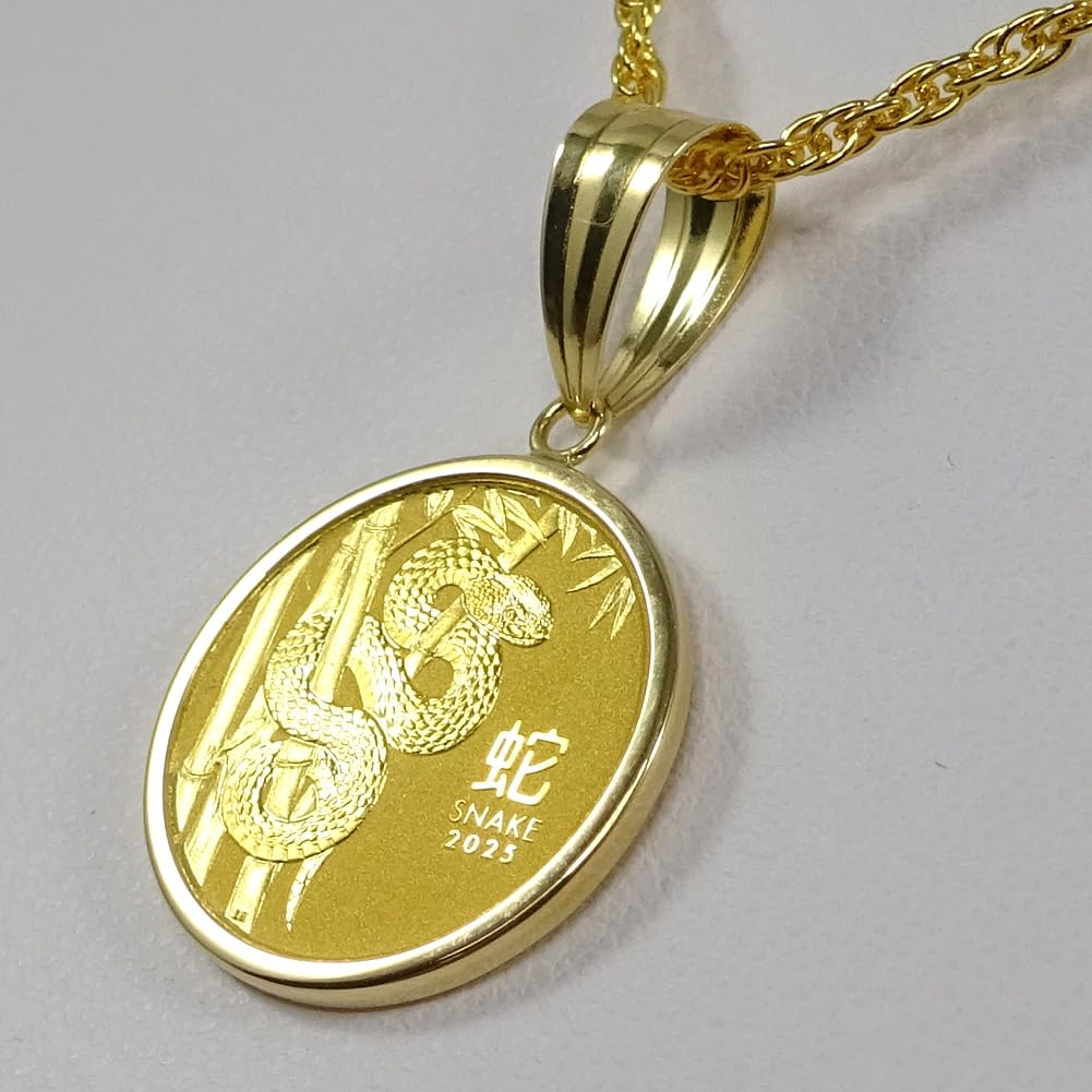 and My Jewelry Pure Gold 24K Snake Year Coin 18K Gold 15 Charles III Australia Coin [Your Box] Necklace, 2025, Frame, 1/10oz, 9999Au, Dollars,