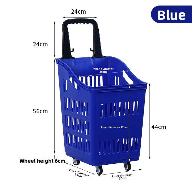 Thickened Plastic Shopping Basket with Wheels Handheld KTV Basket Convenience Store Caddy Vegetable Basket Pull Rod Basket