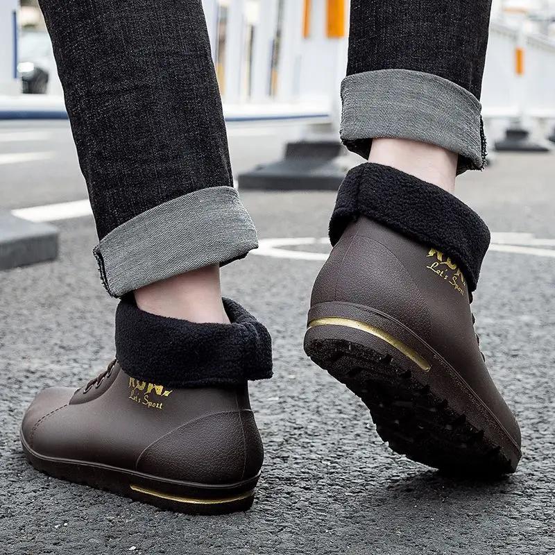 Man Shoes Low Short Warm Ankle Rain Boots for Men Chef Kitchen Cooking Winter Big Size Galoshes City Original Mud Outdoor