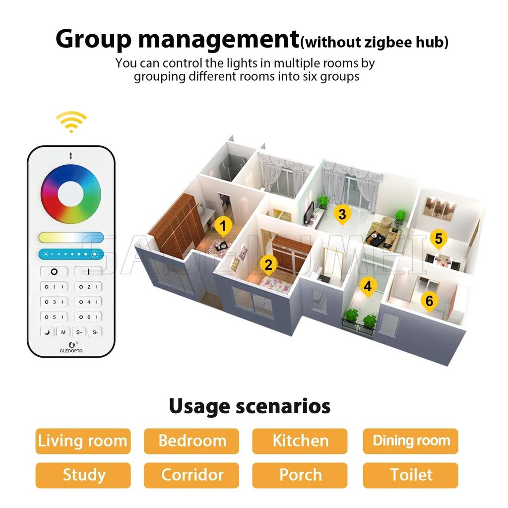 GLEDOPTO RF Pixel LED Controller Dual Color WWCW CCT Dimmer White Light Horse Racing Lighting GL-C-214 Dynamic Wago Connect Port
