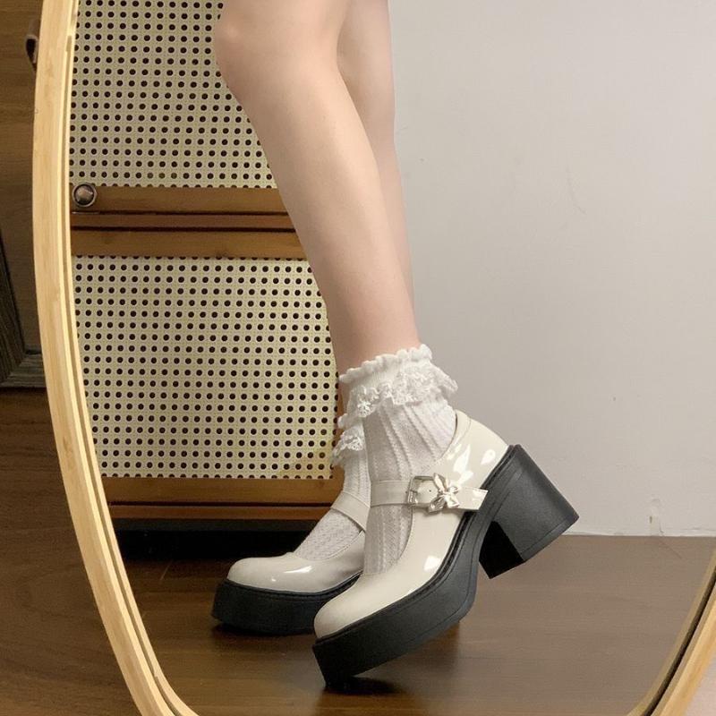 Women's Mary Jane Shoes with Medium Heels Round Toe Black Ladies Pumps Platform Elegant Dress On Offer Spring Casual Sale Shoe