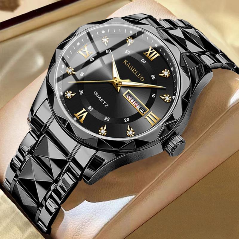 KASRLUO Uhr Herren Doppeltes Datum Rhombus Gehäuse Leuchtend Wasserdicht Mode Premium Quarz Uhr