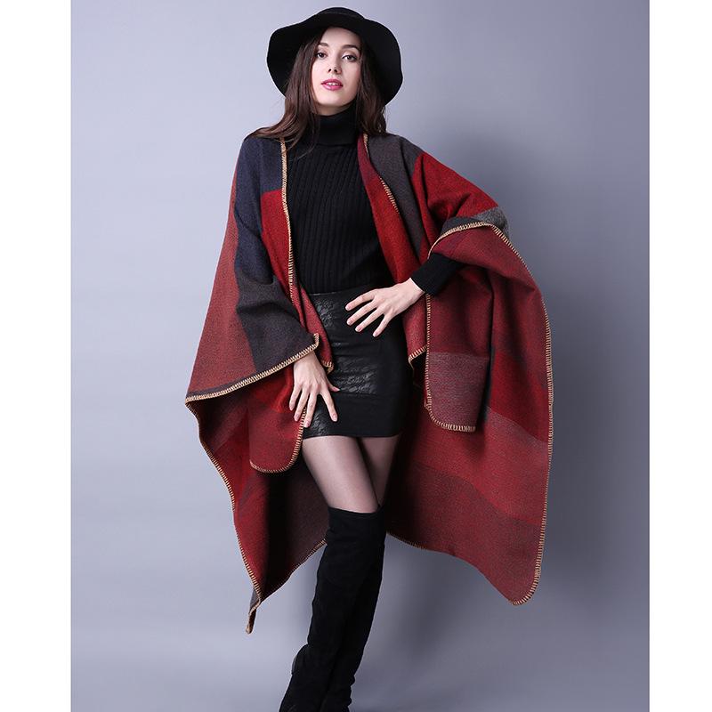 2025 Women's Fashion Plaid Scarf Shawl - All-Season Imitation Cashmere Cape