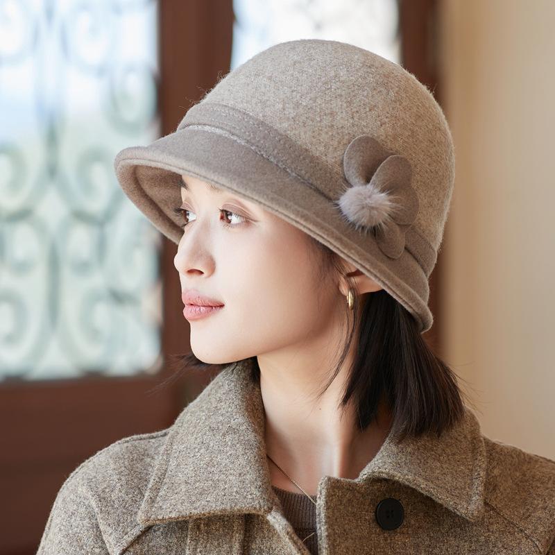 Woolen Bucket Hat Autumn and Winter Outdoor Leisure Windproof Warm Basin Hat Retro British Style Hat Women