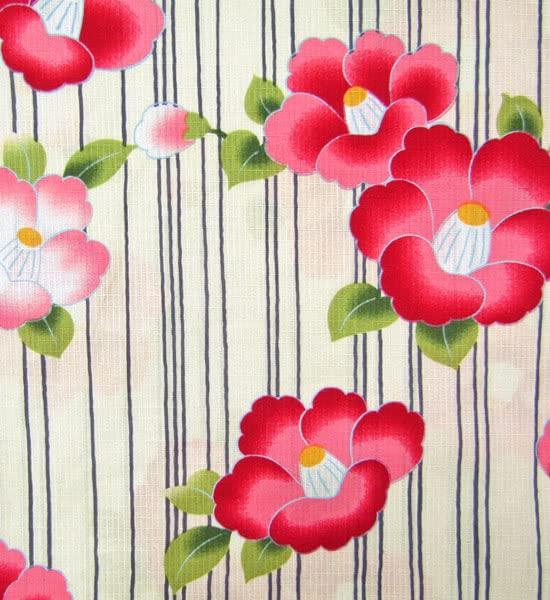 Dance Yukata Striped with Camellia White wko1 [Kyoto Style] Girl's (single item) - Pattern, (Size 100)