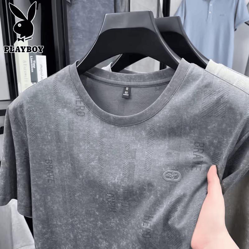 PLAYBOY Men's Mercerized Cotton Short Sleeve Crew Neck T-Shirt
