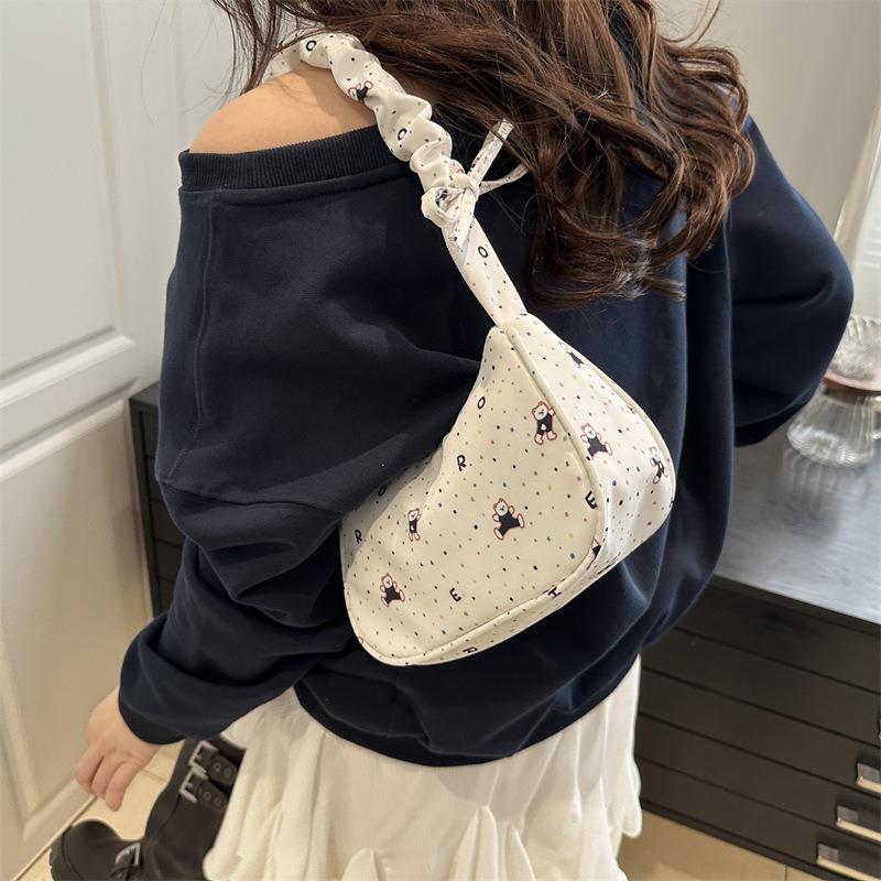 Pleated and beautiful armpit bag, new fresh and versatile high-end handbag, fashionable printed portable shoulder bag