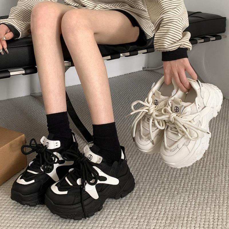 Fashion Platform Women's Sneakers 2025 Spring Autumn Lace-Up Thick Bottom Vulcanize Shoes Woman Mesh Breathable Sports Shoes Ladies