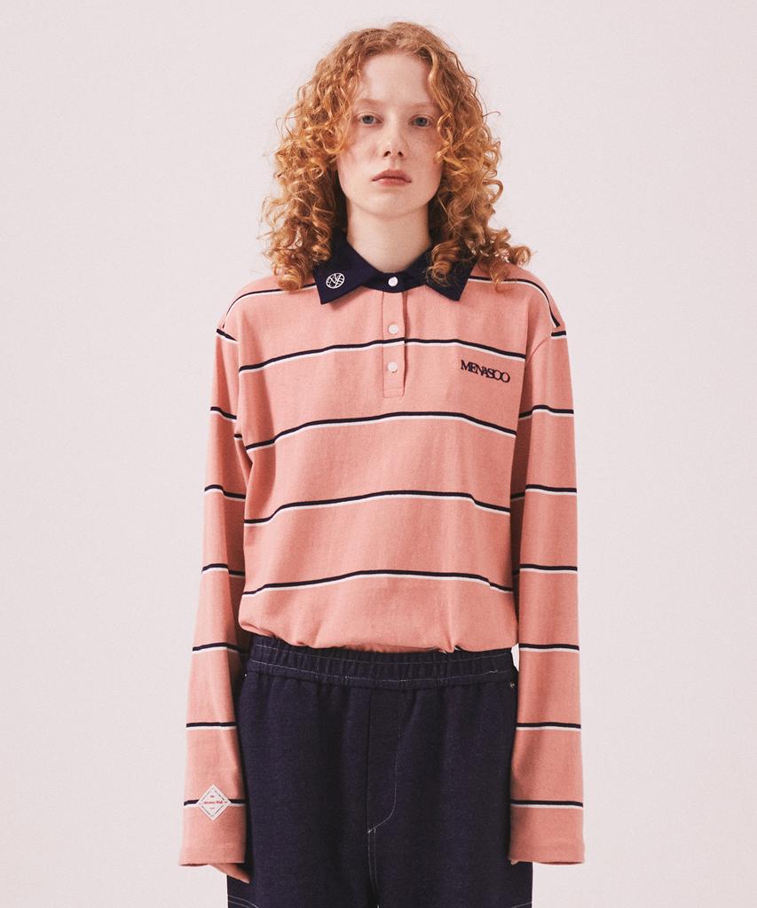 Minasu Mns Striped Cotton Collar T Shirt_Pink