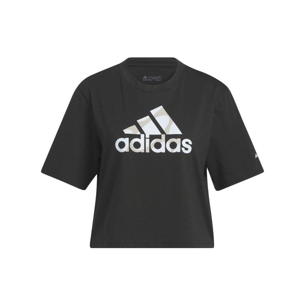 Adidas Logo Print Round Neck Pullover Short Sleeve T-Shirt Women Tops Black HR2994