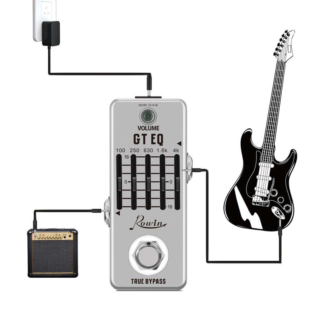 Rowin Guitar Equalizer Pedal 5-band Parametric EQ Guitar Effect Pedal Frequency Compensator ±18dB Range for Mini Size Pedal
