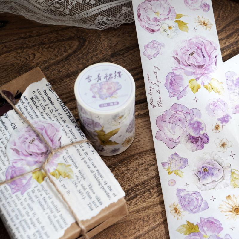 1 Roll 6x200cm Watercolor Floral Washi Tape Stickers, Fresh Hand-Painted Flower Journal Decor, Diary Collage DIY Material