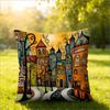Whimsical Colorful Cityscape Pillow Cover Cartoon Fairy Tale Town Print Cushion Case For Sofa Couch Boho Eclectic Home Decor