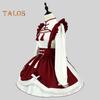 Cosplay Dress Lolita Maid Style Role Play Dress Hollow Out Shirring Contrast Color Tassel Bow Decor Pleated A-line Mini Dress New Year Party Costume