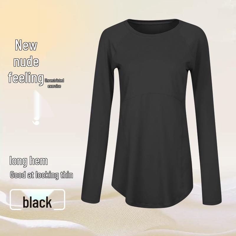 

Женский облегающий топ для йоги больших размеров с длинным рукавом - Скрывающий и поддерживающий для осеннего фитнеса XL (125-140 Jin) чёрный