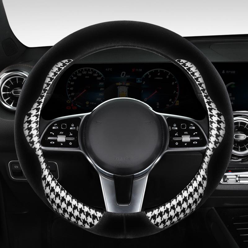 LSY Winter Houndstooth Plush Steering Wheel Cover