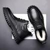 2024 Winter Shoes Men Ankle Boots Fashion Brand Male Footwear Genuine Leather Warm Plush Flat Non-slip Pure Black D230