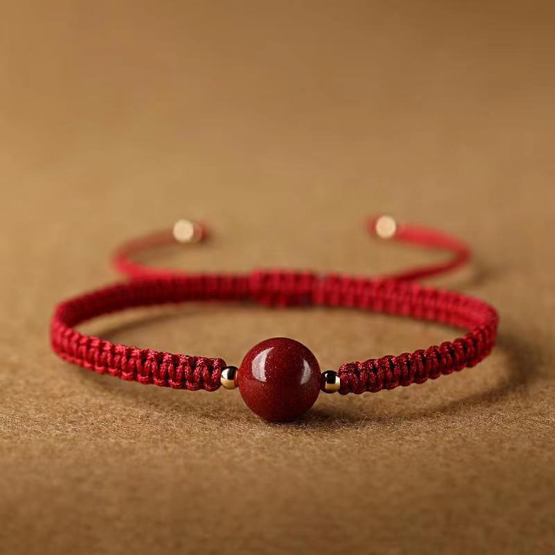 

Cinnabar Red Hand-Woven Single Strand Triple Loop Bracelet