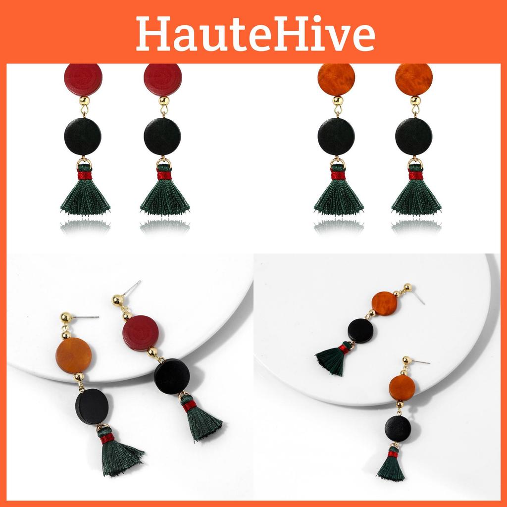 Exquisite Silk Thread Tassel Earrings Ethnic Style For Women In Red And Natural