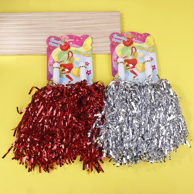 1Pair Cheerleading Pom Poms For Kids Adults Non-Fading Metallic Streamer Pompoms Cheerleader Hand Flowers Dancing Team Sports