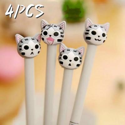 4pcs Caneta Gato Fofo Desenho Animado Papelaria Estudantil Coreana Publicidade Criativa Dobrada Escola Escritório Materiais de Escrita Gel Presente de Aniversário