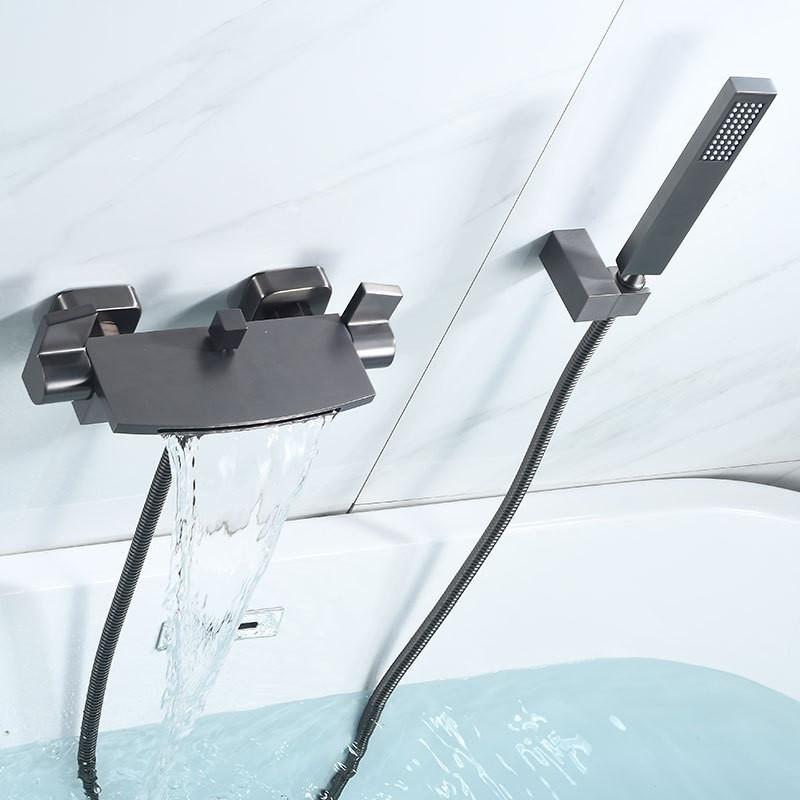 Brushed Gold Bath and Shower Faucet Set Wall Mounted Brass Gray Waterfall Bathtub and Shower Mixer Black Bathroom Taps Brass