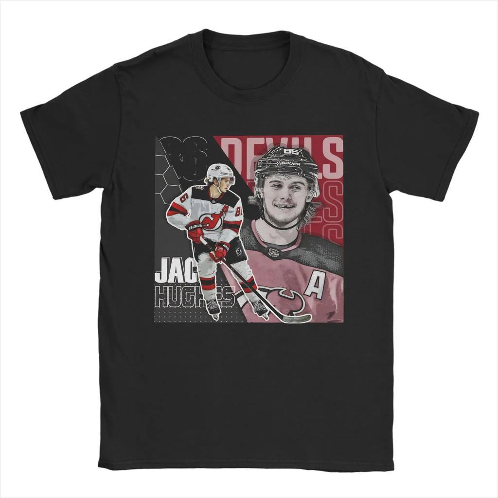 Jack Hughes Hockey Design Poster Devils Tshirts Unisex Leisure 100 Cotton Tees O Neck Short Sleeve T Shirts Plus Size Clothing