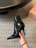 Fashion New Pointed, Thin Heel, High-heeled Short Boots for Women, Black High-heeled, Patent Leather, Side Zipper, Slim Boots Trend