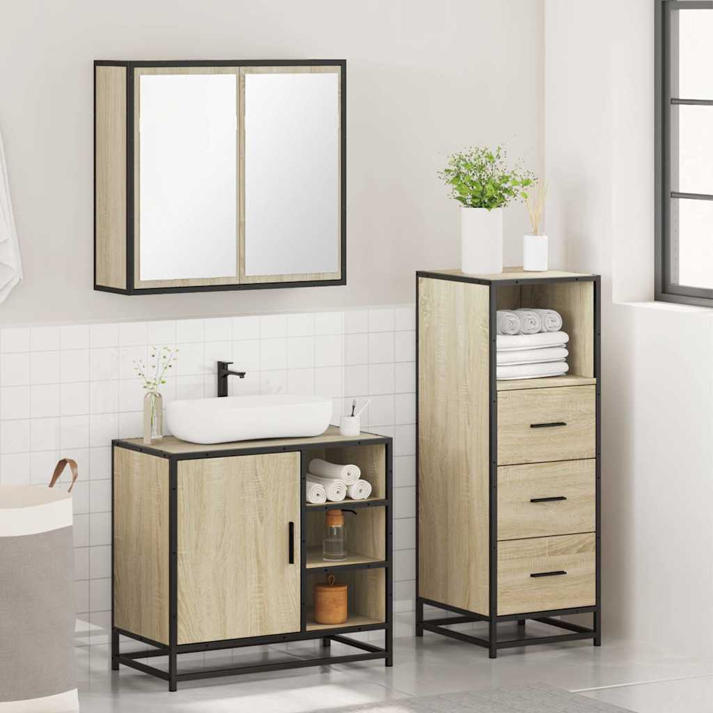 3 Piece Bathroom Furniture Set in Sonoma Oak Particleboard