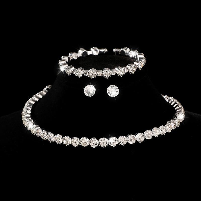

4 шт./компл. женский комплект ювелирных изделий для женщин ожерелье с подвесками браслет серьги-гвоздики белое циркониевое цепочное ожерелье
