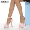 Eilyken Summer Platform Peep Toe Women Sandals Sexy Elegant Feather Buckle Strap High Heels Wedding Party Shoes