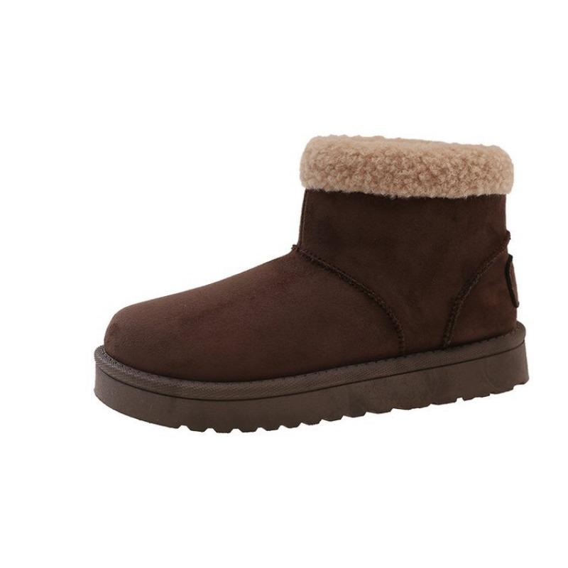 Autumn and Winter New Large Size Low Tube Cotton Shoes Women's Retro Solid Color Cotton Boots Versatile Thick-soled Velvet Snow Boots