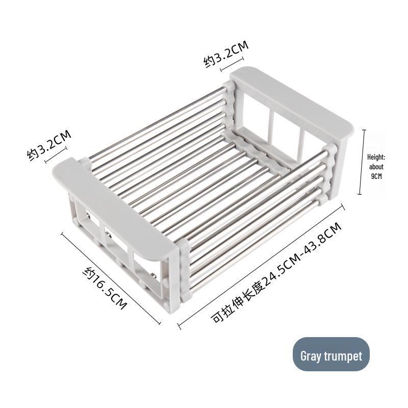 Retractable Kitchen Sink Dish Drying Rack & Storage Basket