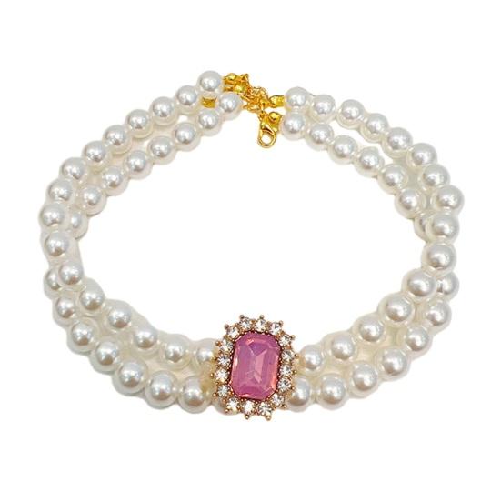 Pet Necklace Sparkling Rhinestone Pet Fake Pearl Collar Stylish Double Layered Dogs Cats Necklace Pet Supplies